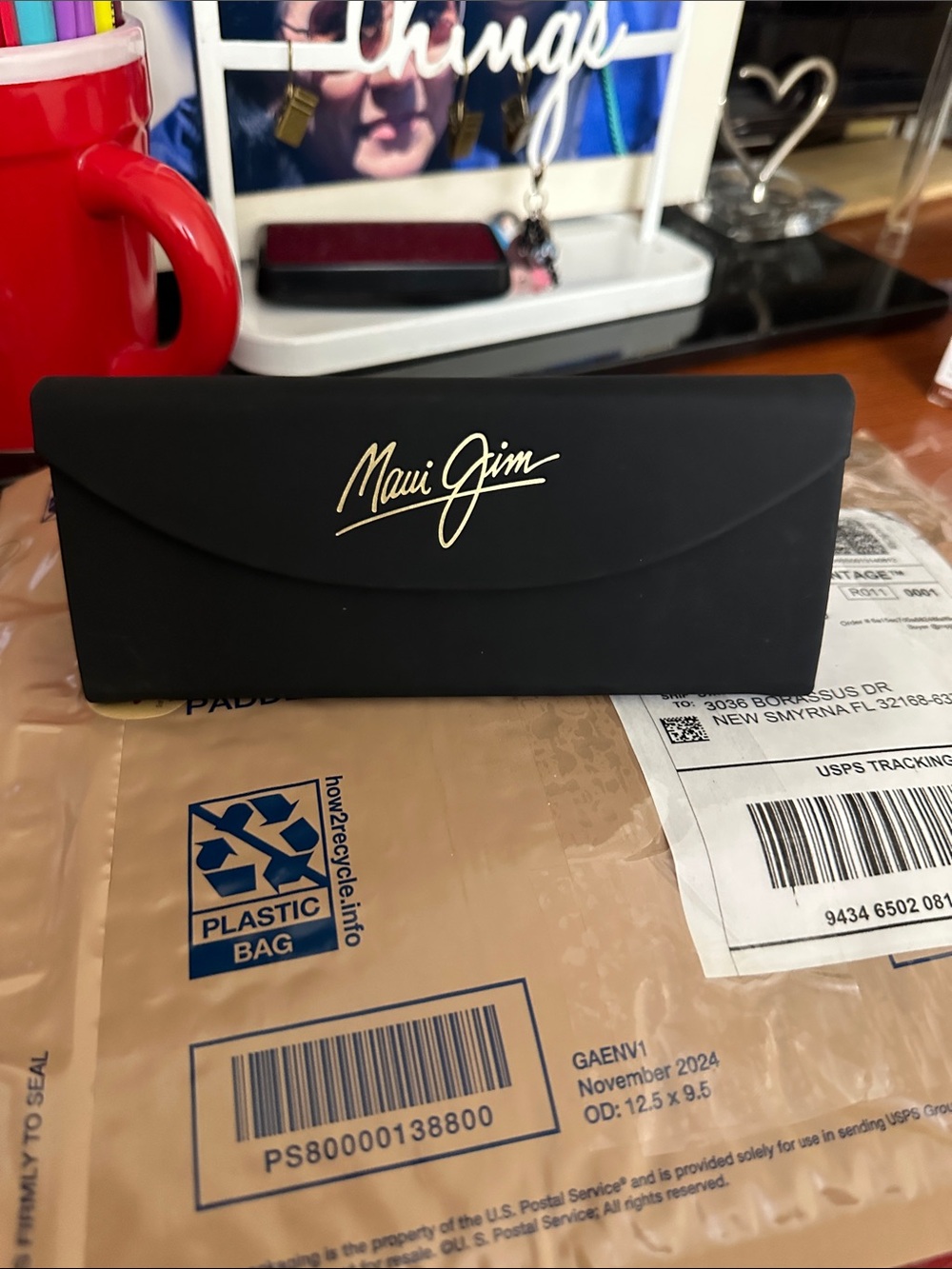 Maui Jim Black Gold Trifold Sunglasses Case w Cleaning Cloth Large